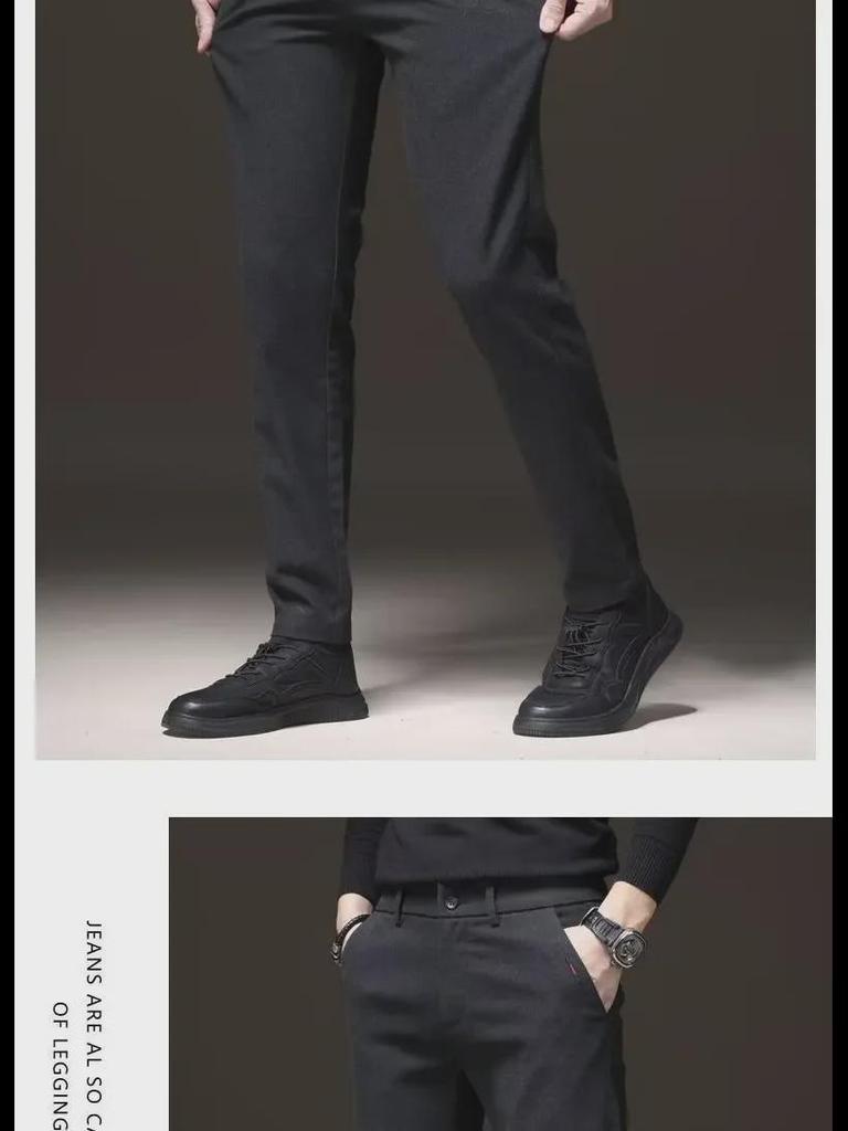 2023 Мужские приталенные утепленные повседневные брюки: Осень/Зима Свободные Прямые Брюки