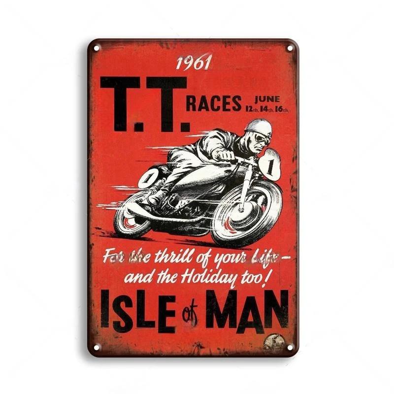 Винтажный мотоцикл Декоративная металлическая пластина Постер Ржавая потертая жестяная вывеска Декор для стен гаража бара Поделки Табличка Жестяные вывески