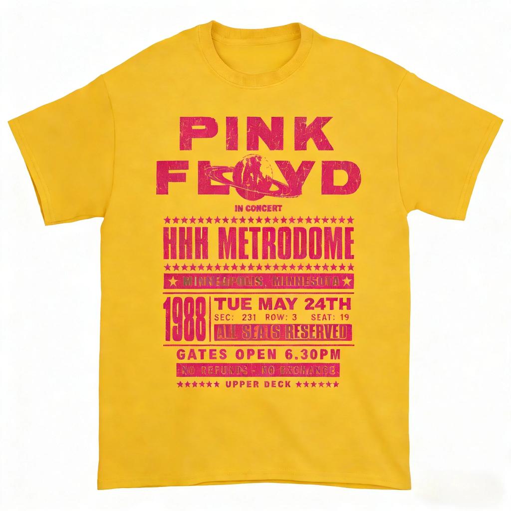 Rock Band Pink Floyd Мужские 100% Хлопок Рубашки 1988 HHH Metrodome Билет Графика Новые Летние Весенние Женские Хип-хоп Y2k Мода Футболка