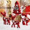 4Pcs Wooden Christmas Deer Ornament 3D Exquisite Red Plaid Reindeer Ornament Decorative Snowflake Reindeer Decorations