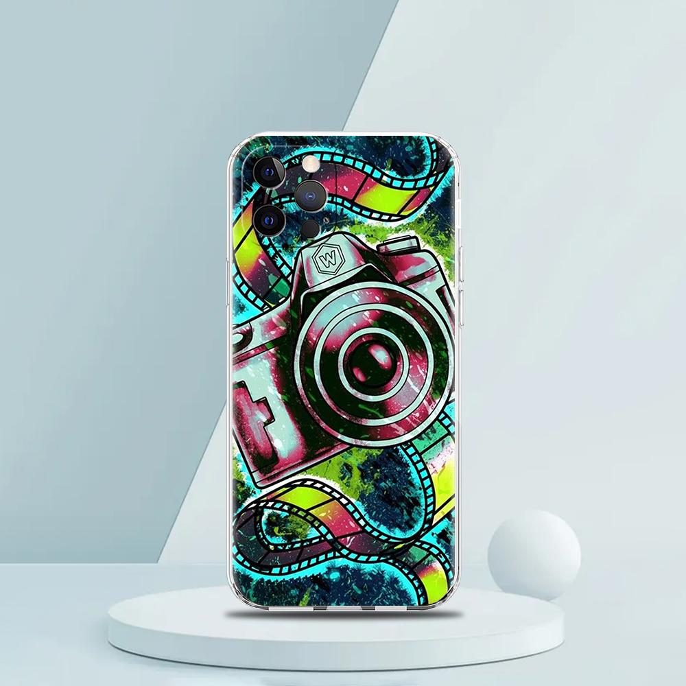 Мягкий прозрачный чехол-бампер из ТПУ для iPhone 16 15 14 13 12 11 Pro Max XR 8 7 Plus XR Ударопрочный корпус Ретро-узор с камерой