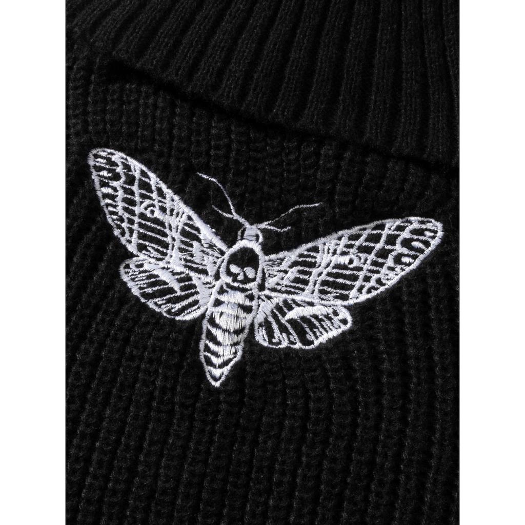 Butterfly Pattern Turtle Neck Pullover Sweater, Casual Long Sleeve Crop Sweater, Women's Clothing