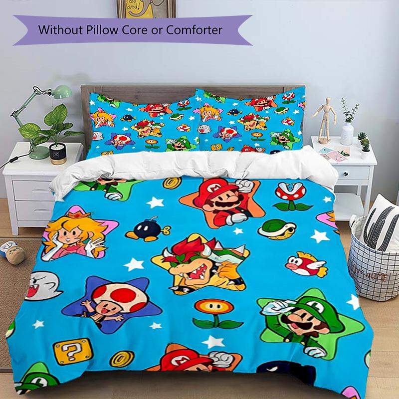 3pcs Mario Bedding Set Duvet Cover Closure Includes 1 Duvet Cover & 2 Pillowcases, Soft and Comfortable for All Seasons.