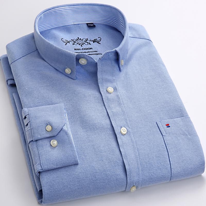 Business Men Oxford Casual Shirts Long Sleeve Regular Fit Solid Easy Care with Chest Pocket