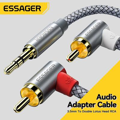 Essager Кабель RCA 90 ° с разъемом 3,5 мм до 2RCA AUX, стереокабель, разветвитель для ТВ, ПК, усилитель, DVD, кабель для наушников, динамика