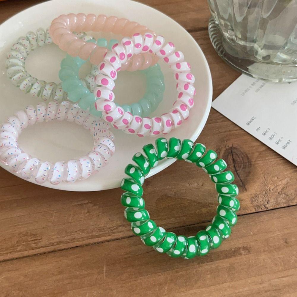 Colorful Sweet Elastic Hair Tie Headwear Telephone Wire Hair Rope Spiral Cord Hair Ring Lady