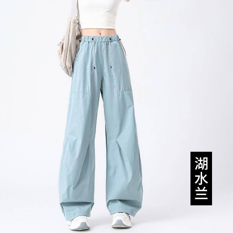 Womens High-Waisted Wide Leg Pants Loose Fit Breathable Casual Trousers Straight Cut Comfortable Workwear Style