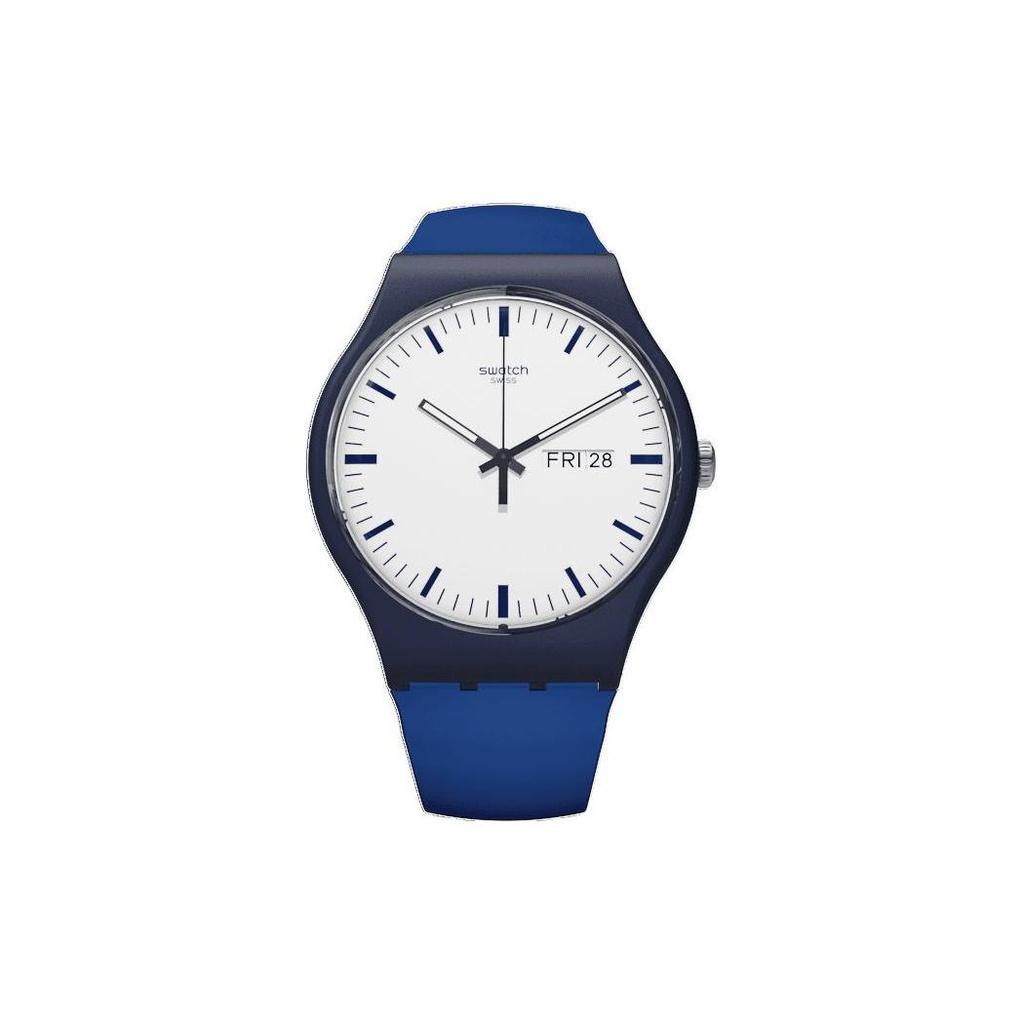 Swatch Новая серия Кварцевый механизм Водонепроницаемые кварцевые часы Отображение даты Унисекс 41 мм Белый циферблат Пластиковый корпус Силиконовый ремешок Унисекс часы SUON709