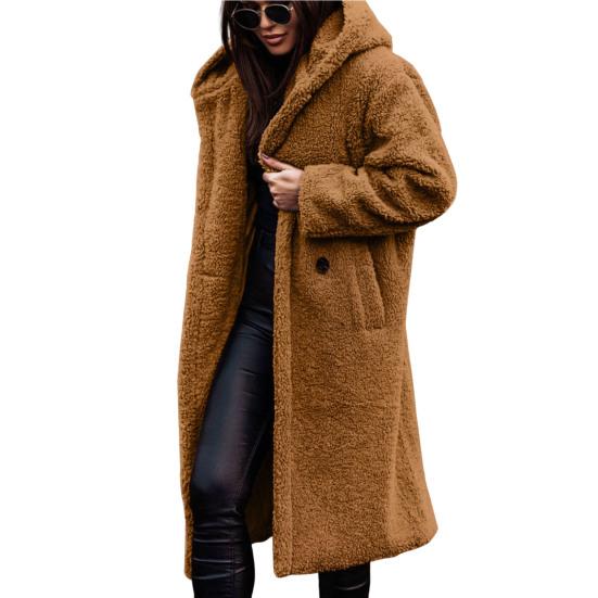 Женское зимнее пальто, плотная однотонная шапка с капюшоном, теплая шерстяная шапка с длинными рукавами до середины икры, женское пальто для улицы