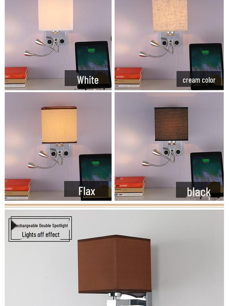 European LED Wall Lamp with USB: Dimmable Fabric Bedside Light for Bedrooms