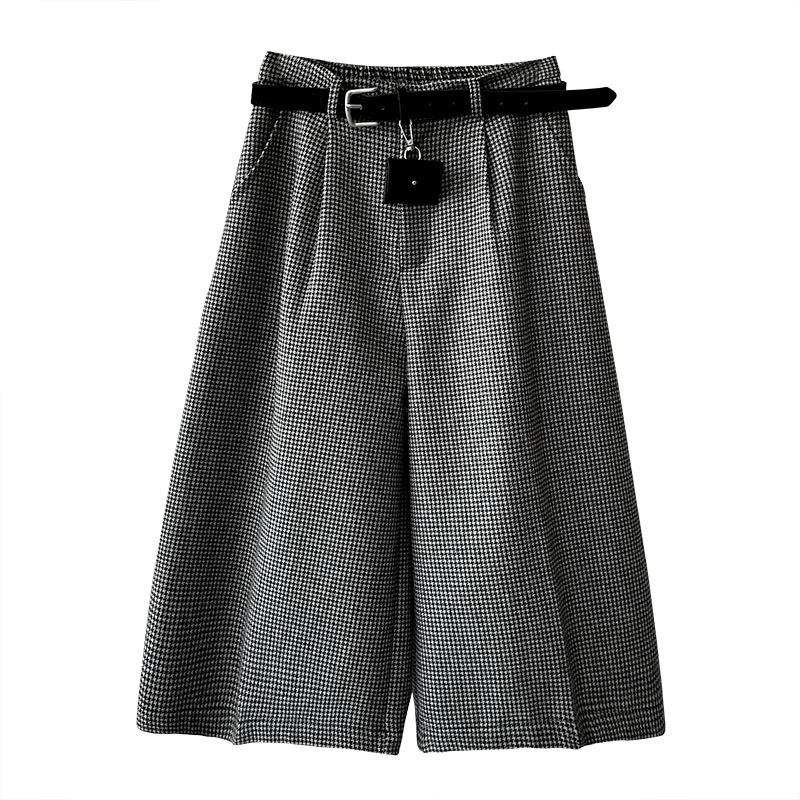 Ju Zhi Early Autumn Plaid Wool Wide-Leg Retro Houndstooth Pants