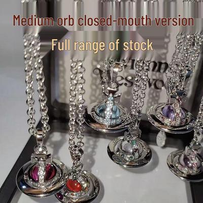 Ожерелье «Неоновый бриллиантовый шар императрицы-матери» - 3D дизайн «Летающая тарелка-планета» из титановой стали