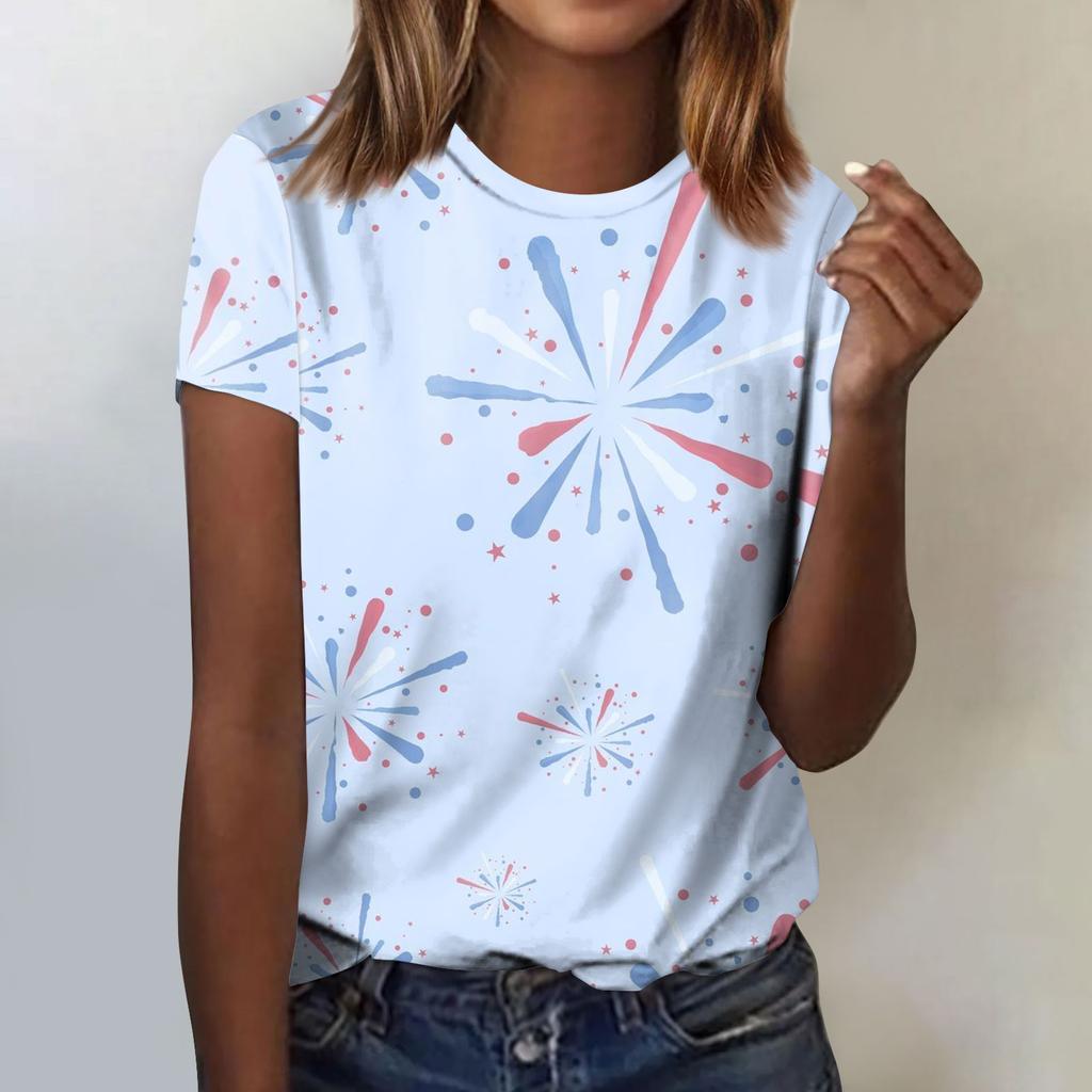Women's Fashion Casual Independence Day Printed Round Neck Short Sleeve T-Shirt Top