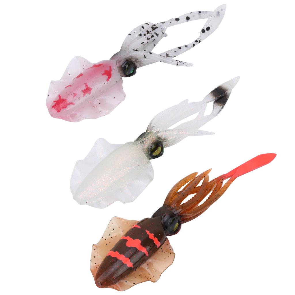 3PCS Simulation Artificial Squid Deep Sea Soft Lure Bait Sea Fishing Trolling Accessory