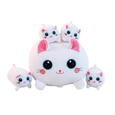 Большая плюшевая кошка животное милая подушка для тела - кошка-мама и 4 котенка на ее животе - милая кошачья подушка для тела животное кошка плюшевая игрушка подушка для тела животное мягкая