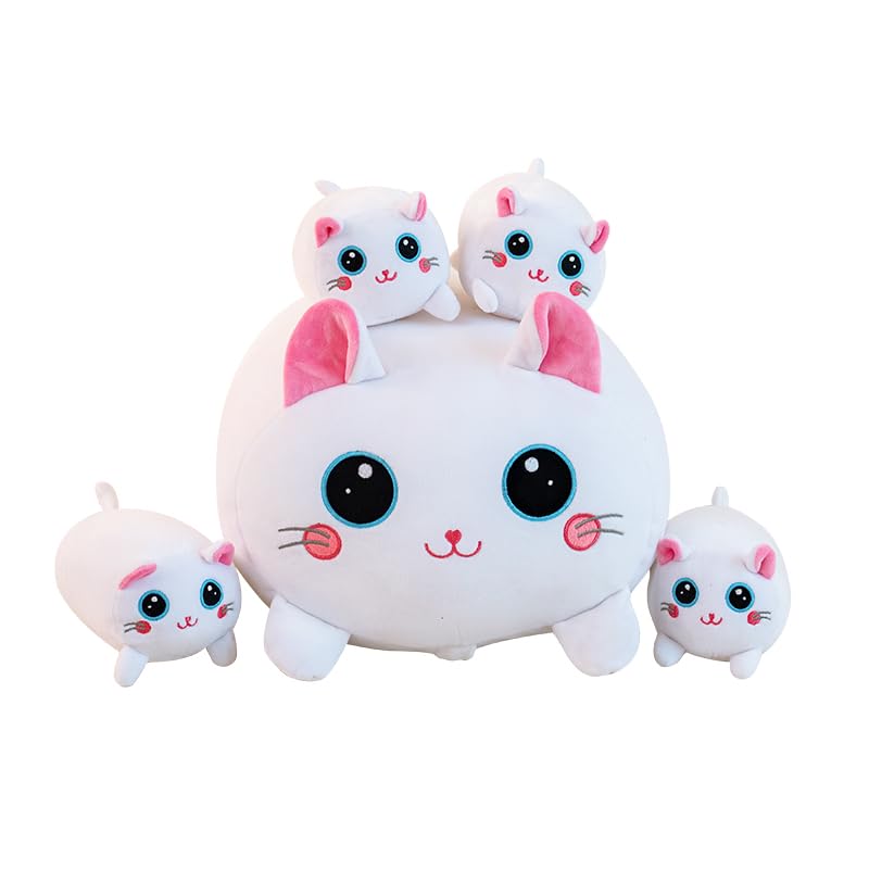 Большая плюшевая кошка животное милая подушка для тела - кошка-мама и 4 котенка на ее животе - милая кошачья подушка для тела животное кошка плюшевая игрушка подушка для тела животное мягкая