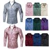 Mens Long Sleeve Shirt Black Design Casual Shirt Silk Paisley Shirt Collar Pin Luxury Mens Fashion