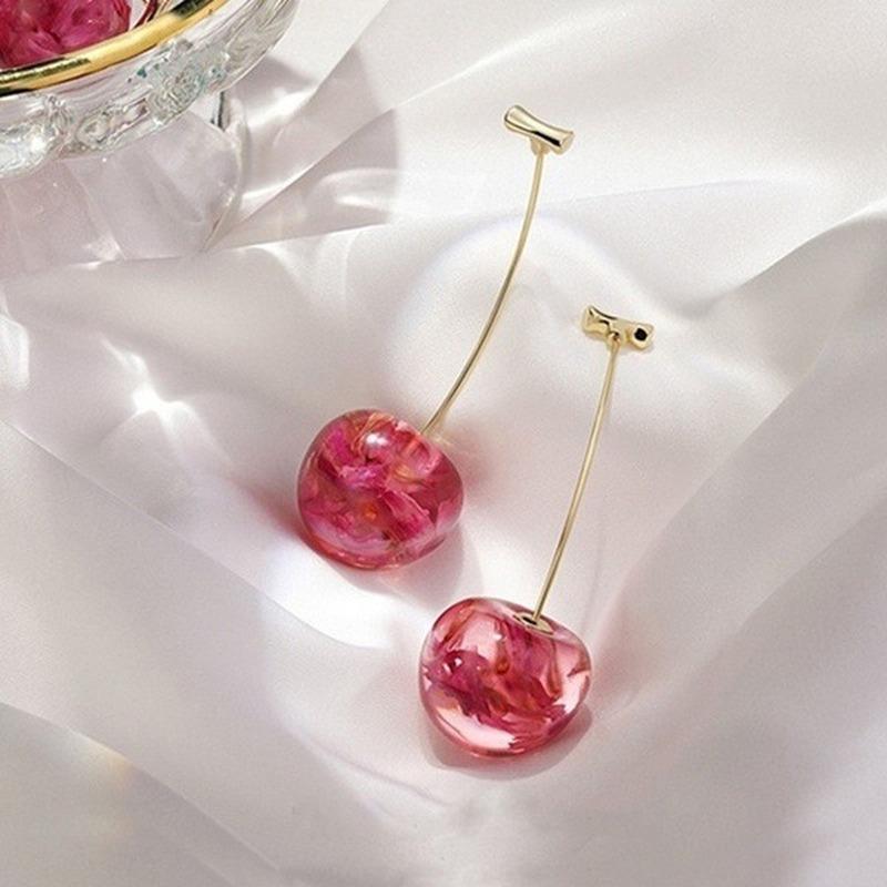 Creative Dried Flower Cherry Drop Earrings For Women
