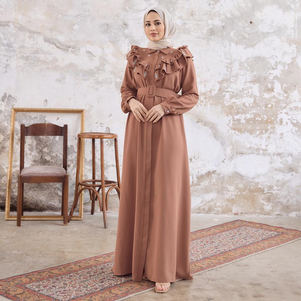 Frilly Pearled Women Long Dress Abaya