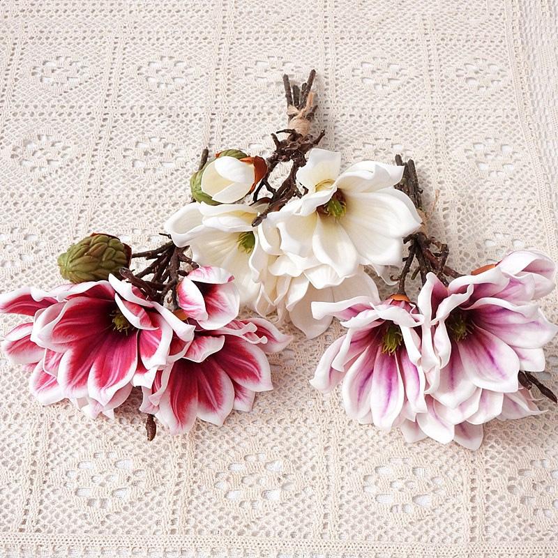 1 букет Свадебный декор Красивая магнолия Роза Домашний декор Бабочка Орхидея Имитация искусственного цветка Настоящий шелковый букет