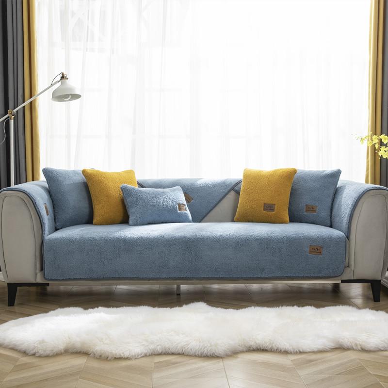 Winter New Solid Color Thickened Lamb Wool Sofa Cushion Modern Simple Non-Slip Sofa Seat Cushion Towel Cover