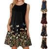 Летнее женское повседневное пляжное платье без рукавов с принтом и круглым вырезом