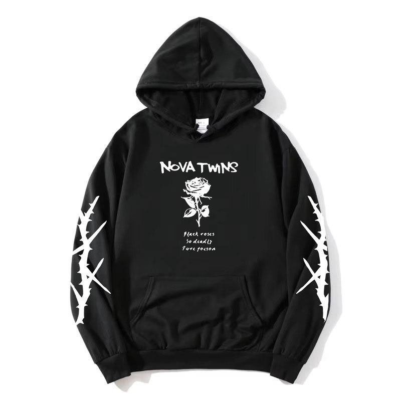 Худи Nova Twins BLACK ROSES с длинным рукавом, модная толстовка с принтом, осенний флис, женская, мужская, пуловеры, графическая одежда