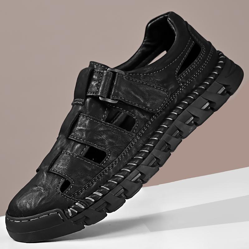 Mens Sport Sandals Breathable Outdoor Fisherman Shoes Adjustable Closed Toe Summer Leather Loafters