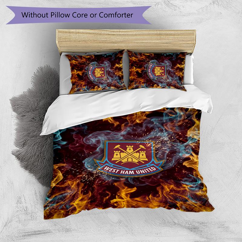 West Ham United Football Printed 3 Pieces Bedding Set, Comfortable Skin Friendly Bedroom Duvet Cover Set