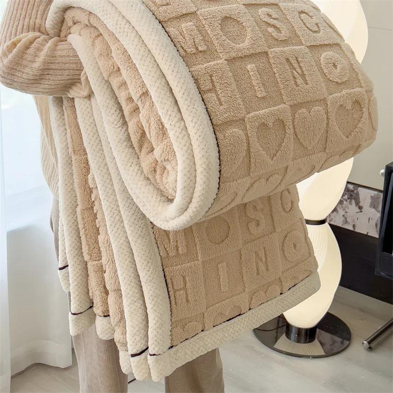 Вязаный узор в виде сердечек Теплые пледы Зимний мягкий удобный двусторонний плюшевый толстый плед из кораллового флиса для кровати, дивана