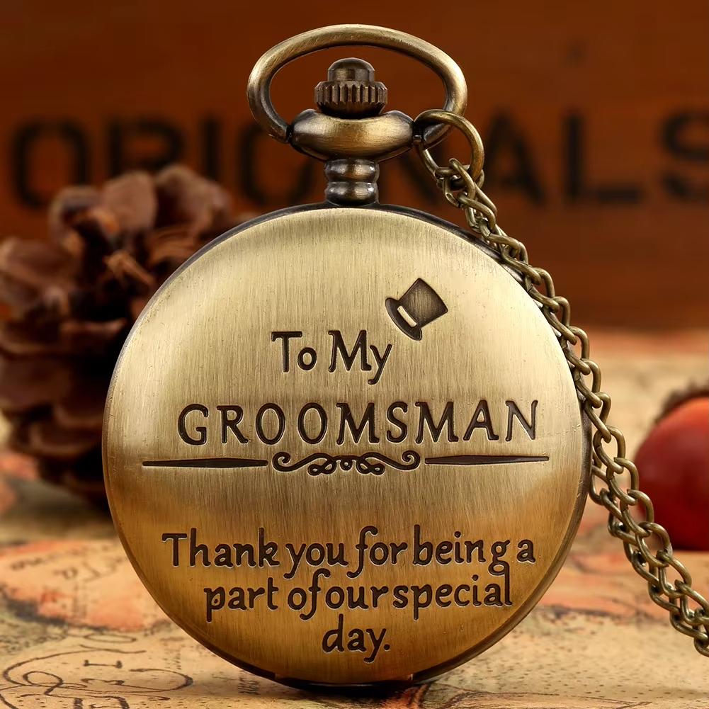 Vintage Bronze Pocket Watch,Thank You for Being a Part of Our Special Day , Precise Quartz Movement Watch Gift for Groomsmen