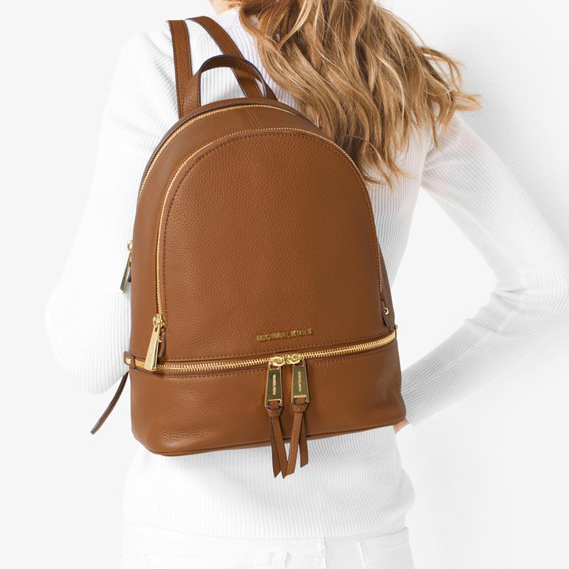 Michael Kors Rhea Zip классический однотонный деловой кожаный рюкзак для поездок на работу среднего размера женский кожаный коричневый