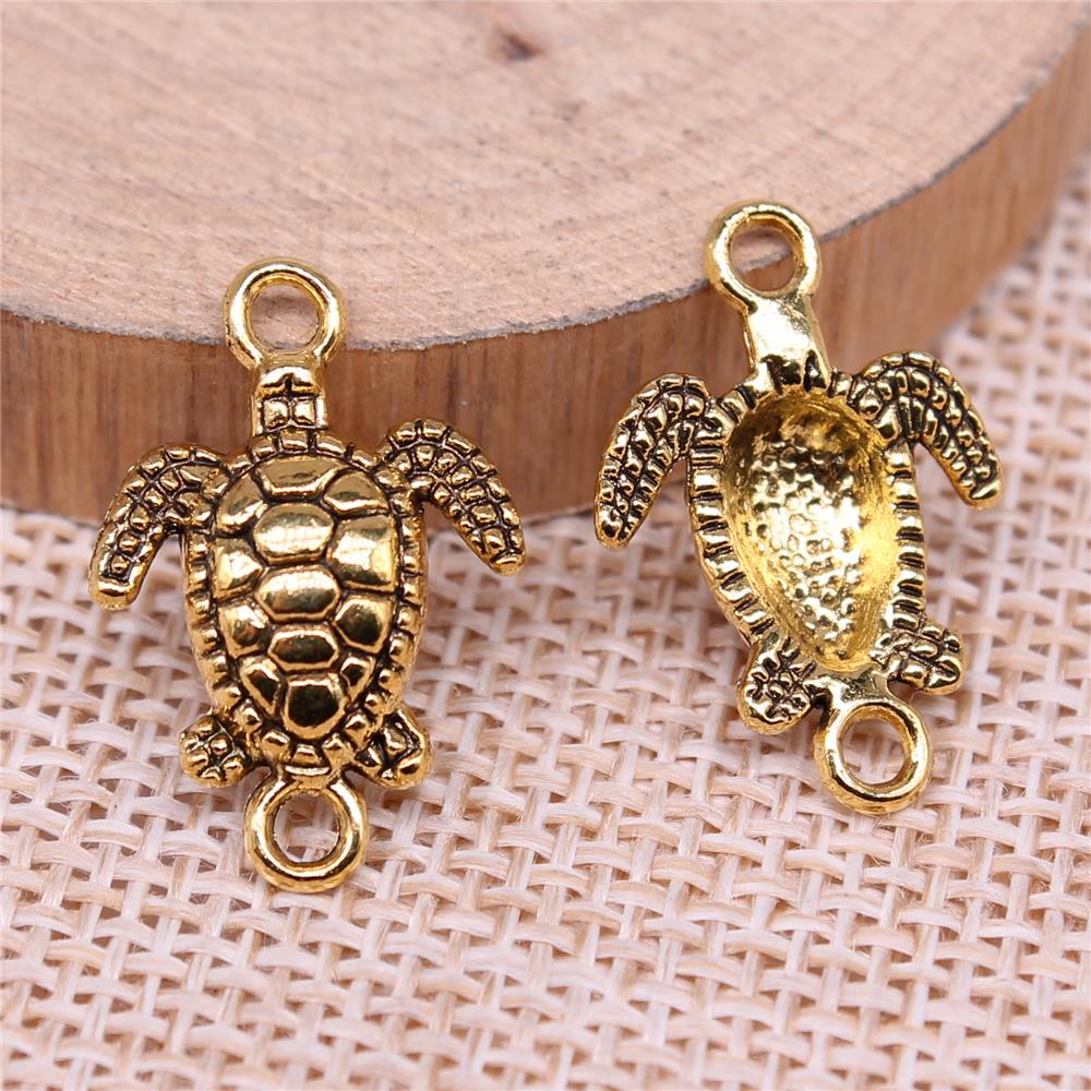 10 шт., подвески в виде черепахи, кулон, ювелирные изделия, античное золото, цвет 21X14 мм