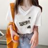 2025 новая американская креативная футболка с принтом в виде рваной газеты, персонализированная печать, с коротким рукавом, женская, цвета питайи, свободная и универсальная
