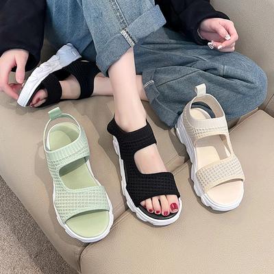 Модные спортивные сандалии женские с открытым носком на плоском каблуке 2024 лето слипоны сетка противоскользящие дышащие дизайнерские сандалии большого размера