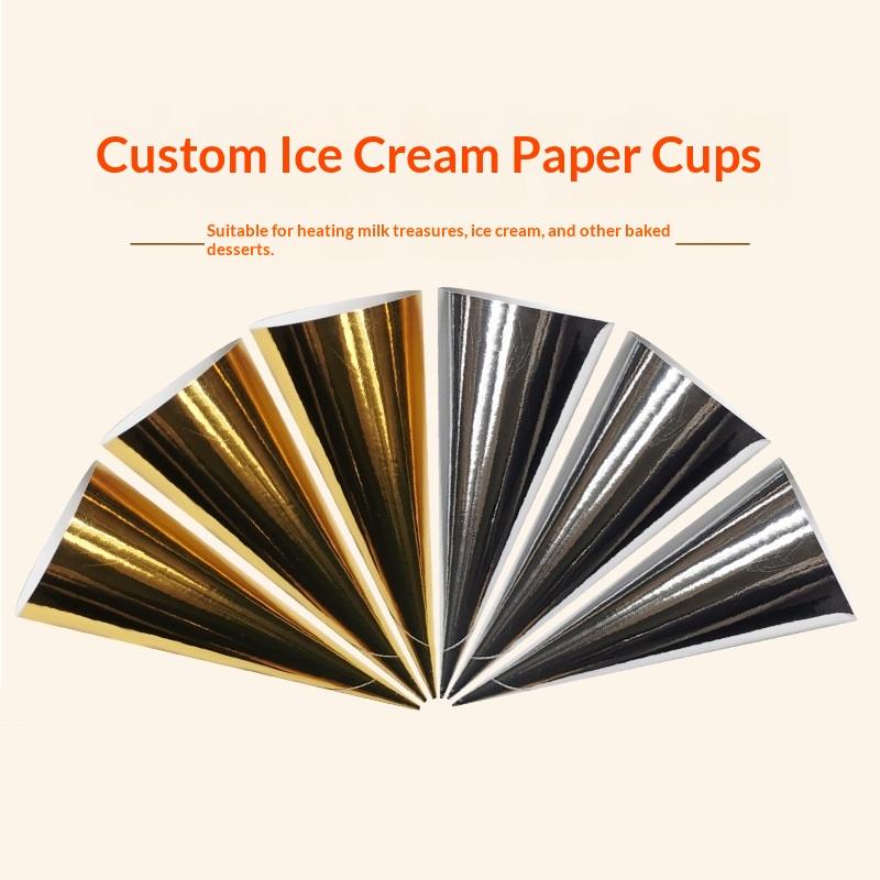 100Pcs Aluminum Foil Paper Disposable Ice Cream Holder Solid Color Anti-Soiling Ice Cream Cone Sleeve Hand-Held Thickened