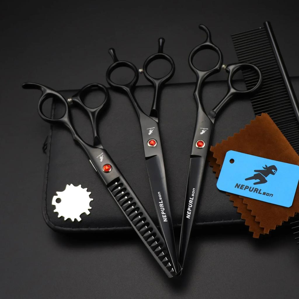 Набор ножниц для домашних животных длиной 7 дюймов, прямые филировочные ножницы и изогнутые ножницы для стрижки рыбьих костей, набор ножниц для груминга собак