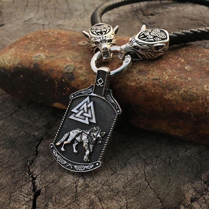 Men Necklace Viking Wolf Head With Thor 'S Hammer Mjolnir Necklace Pendant Norse Talisman Ethnic Jewelry