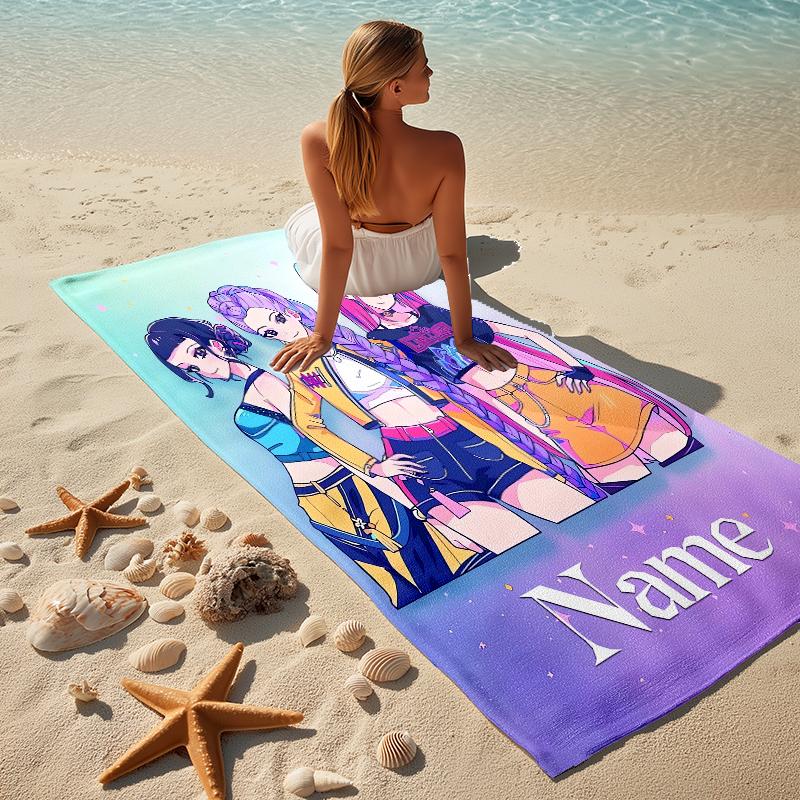 Personalized Name Huntrix Name Stylish Digital Printing Beach Towel Quick‑Drying Absorbent Blanket for Beach Pool Gym Travel