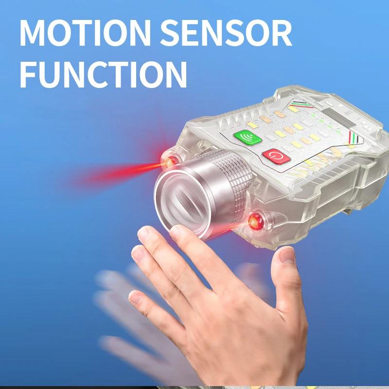 Mini Portable LED Flashlight with Motion Sensor Headlight 8 Modes USB Rechargeable Pen Clip Pocket Torch Outdoor Emergency Light