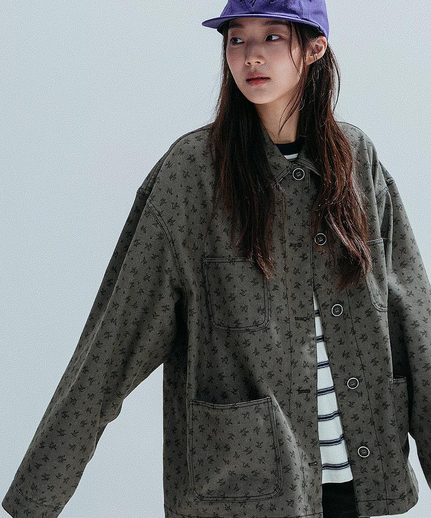 ANNEHEARTS Vintage Floral Pocket Jacket_Khaki
