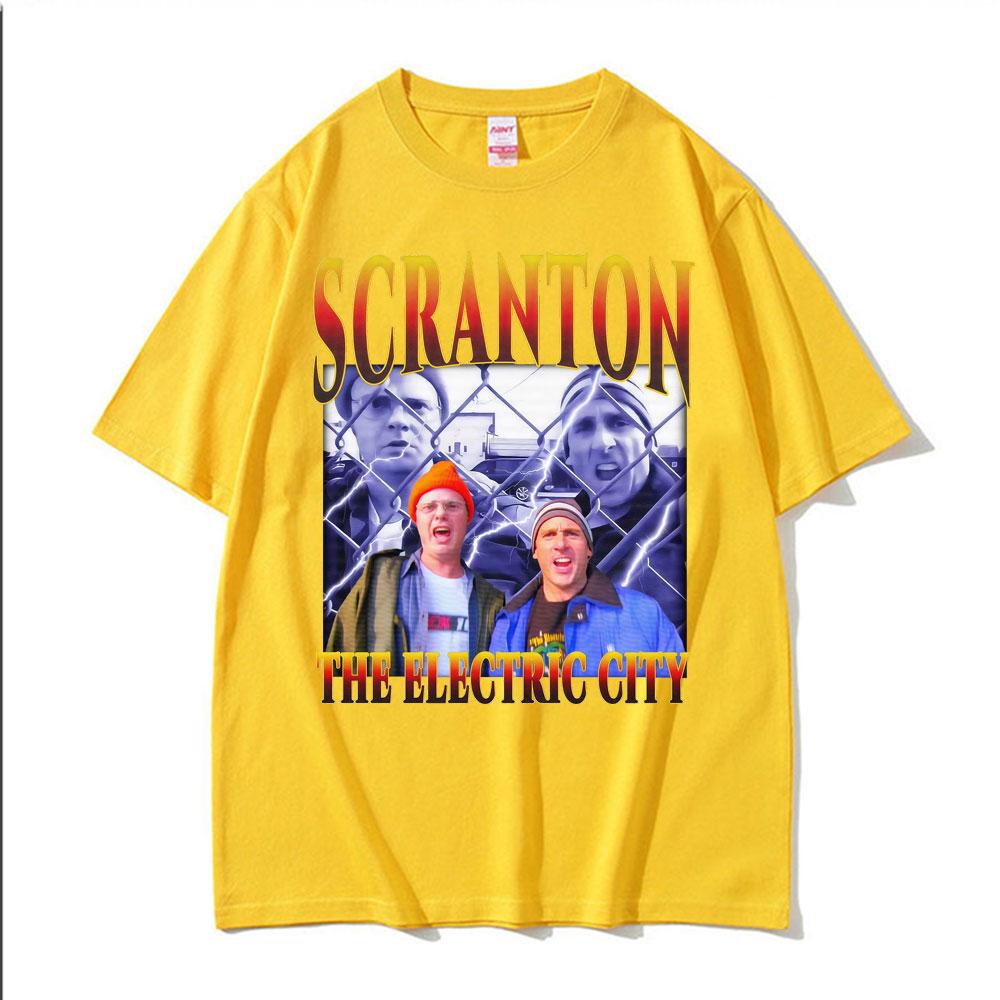 Funny Scranton The Electric City Vintage 90s Movie T Shirts Mens Clothing Fashion Classic Tshirt Cotton Summer Casual T Shirt