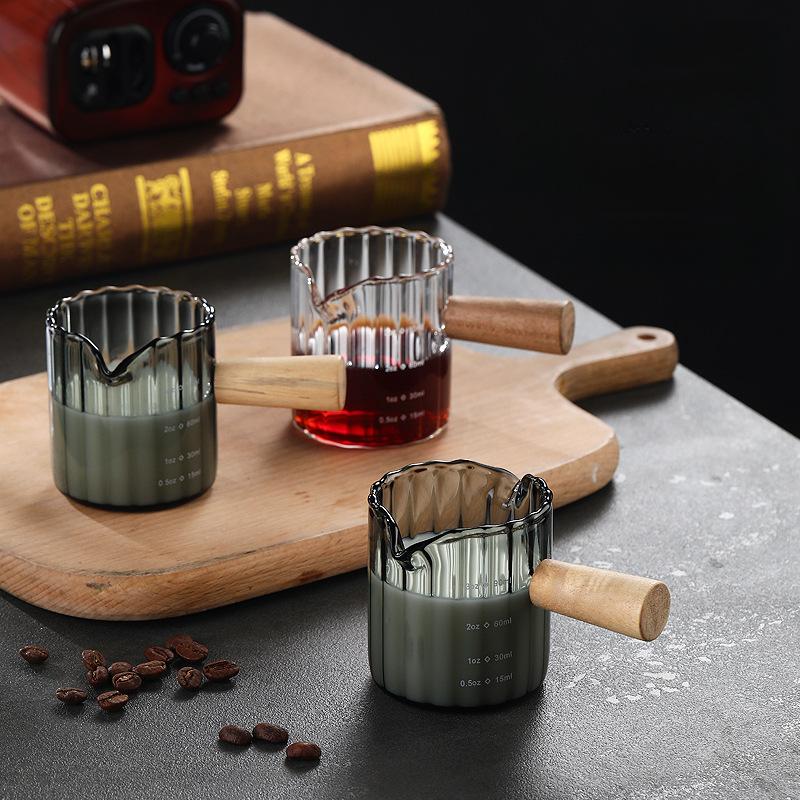 Glass Coffee Mug Mini Milk Jug Espresso Cup Cooker Tea Pot Coffee Maker Jar Wood Handle Measuring Tools Kitchen Home Accessories