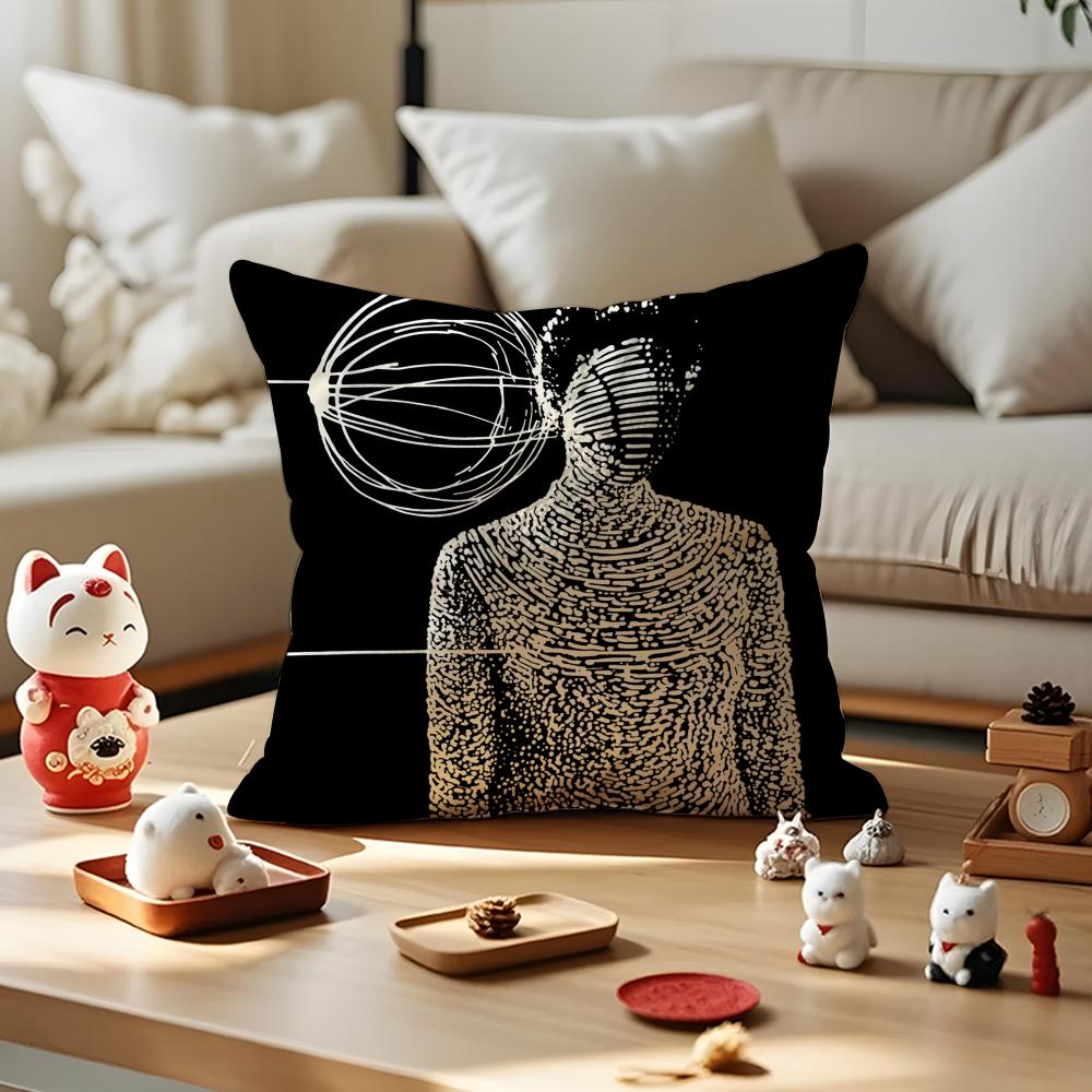Black And White Line Art Nevernow Cushion Cover Antidustmite Pillowcase Invisible Zipper Silky Short Plush Sofa Cushion Cover