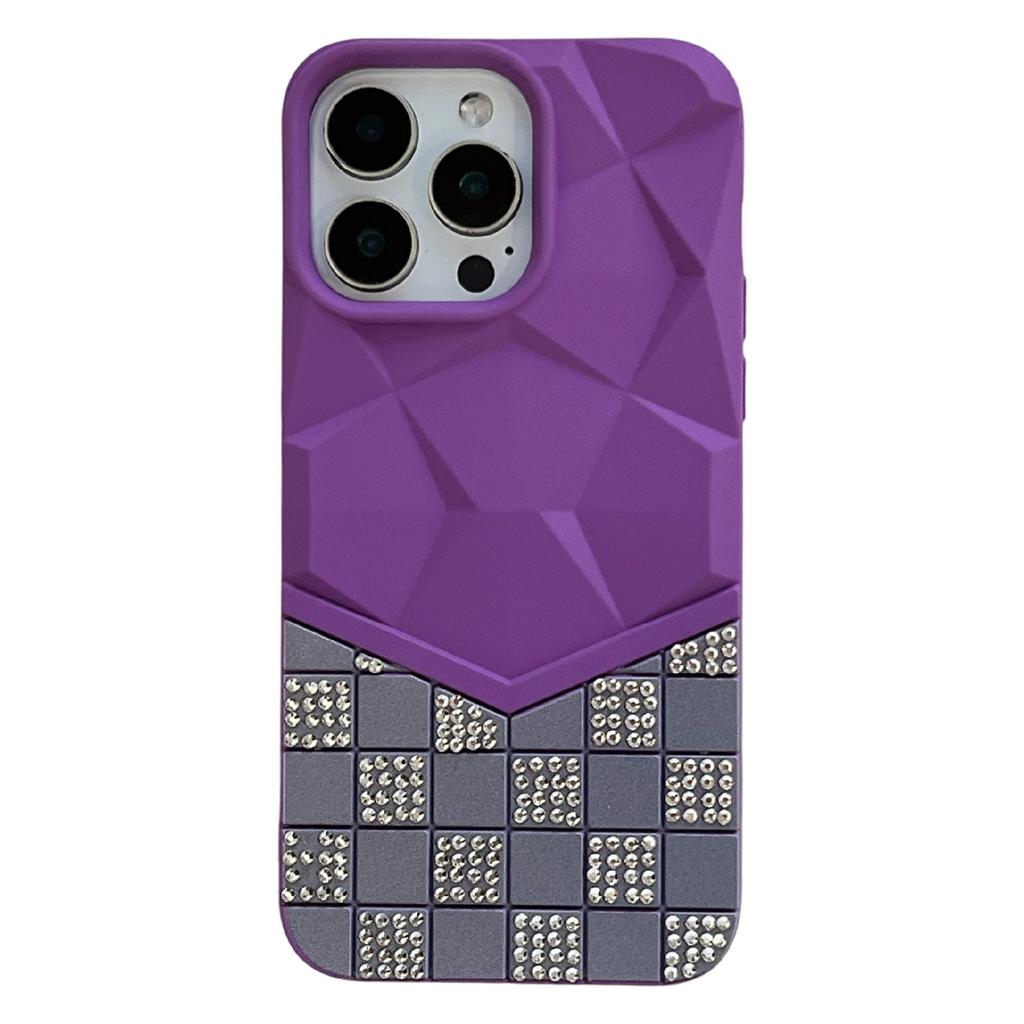 For iPhone 16 Pro Max Case Geometric Diamond Pattern Rhinestone Decor Rubberized TPU Phone Cover