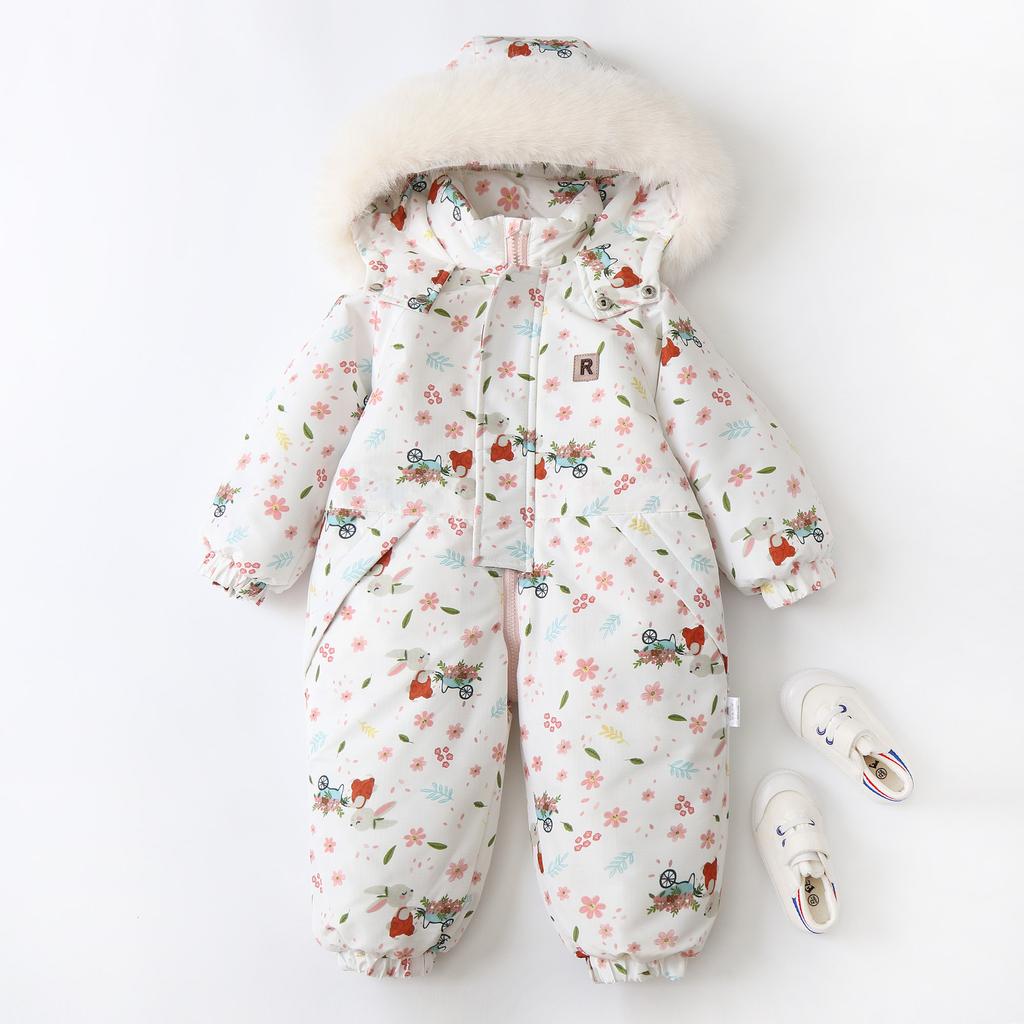 Baby Autumn Winter Ski Suit Thicken Baby Jumpsuit Warm Children Clothing Set Waterproof Hooded Boys Overalls New Baby Girls Snowsuit 2024 New