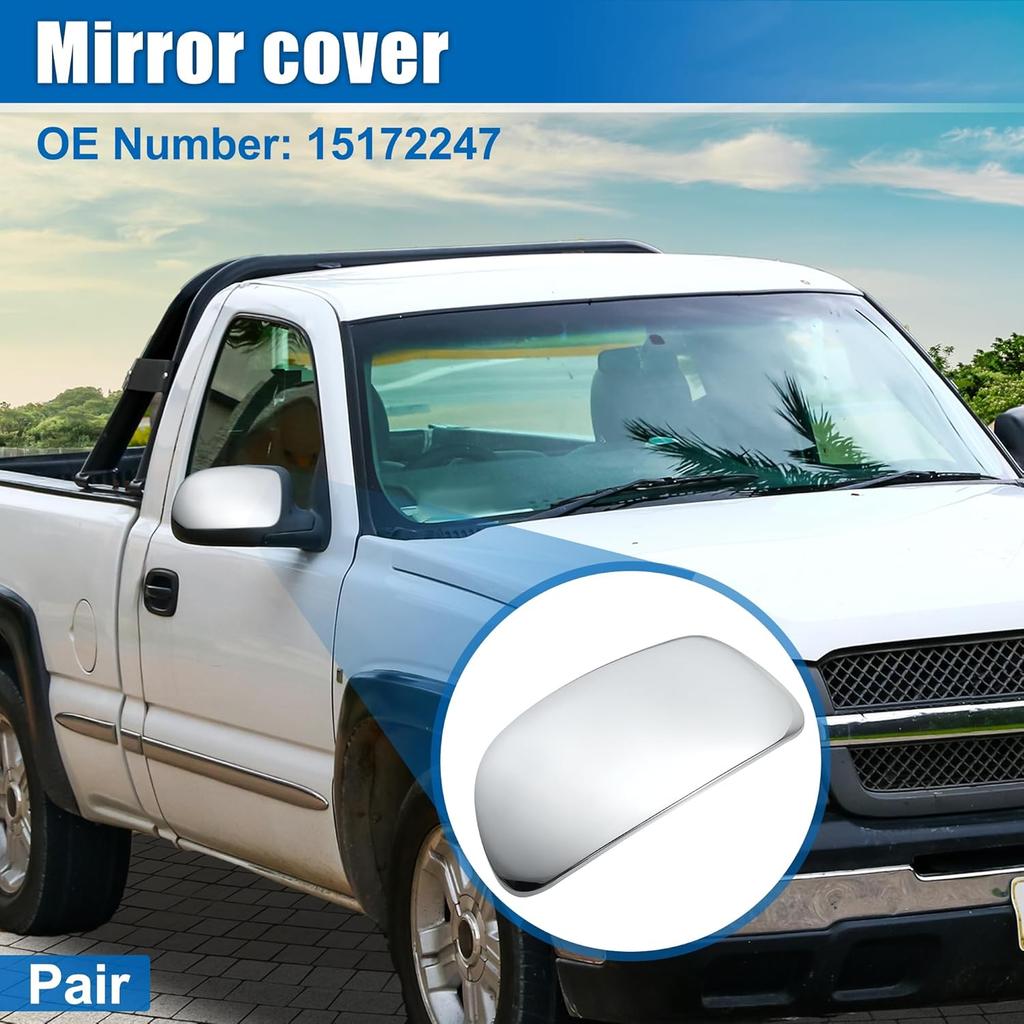 ACROPIX Car Exterior Mirror Cover Cap Overlay Fit For Chevrolet Silverado Suburban For GMC Sierra Yukon - Pack Of 2 Chrome Plated