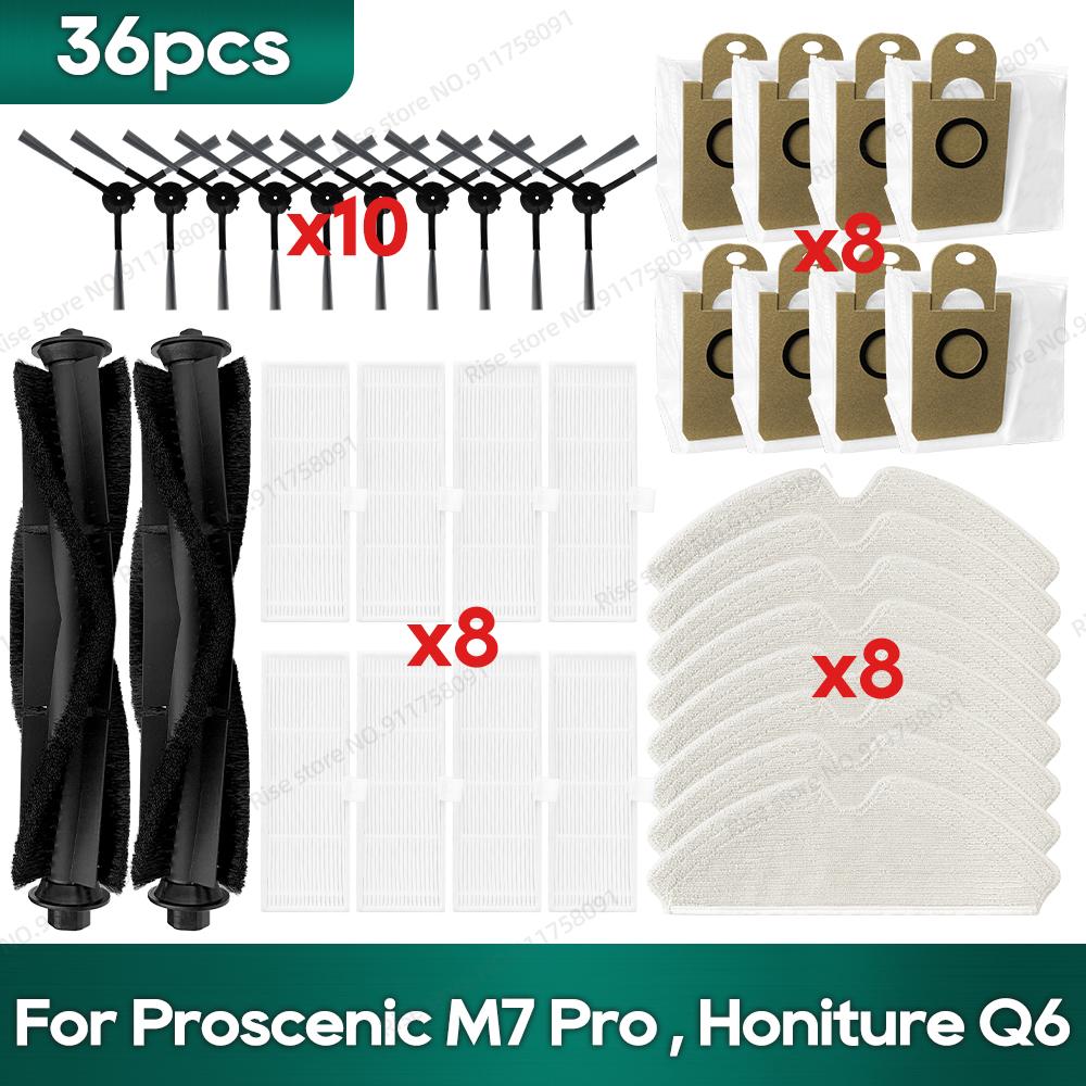 Compatible For Lenovo t1s Pro Proscenic M7 Pro, Honiture Q6 Accessories Robot Vacuum Roller Brush Hepa Filter Rag Dust Bag Parts