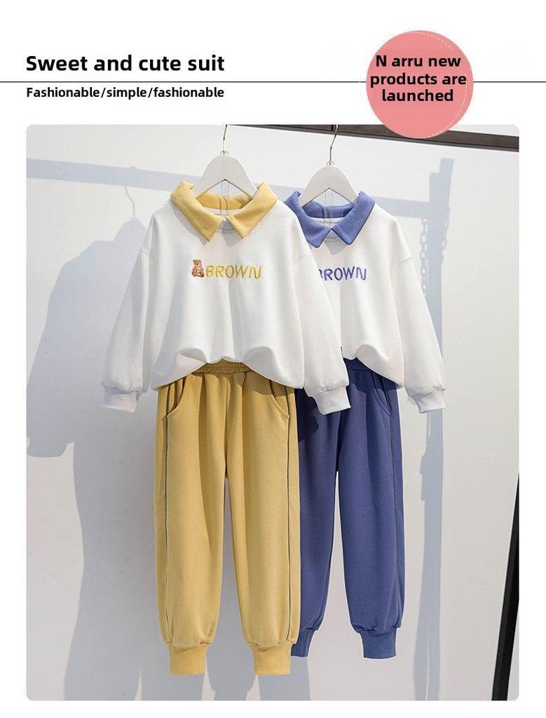 Girls' Korean-Style Autumn Sportswear: Trendy Sweater and Casual Pants Two-Piece Set