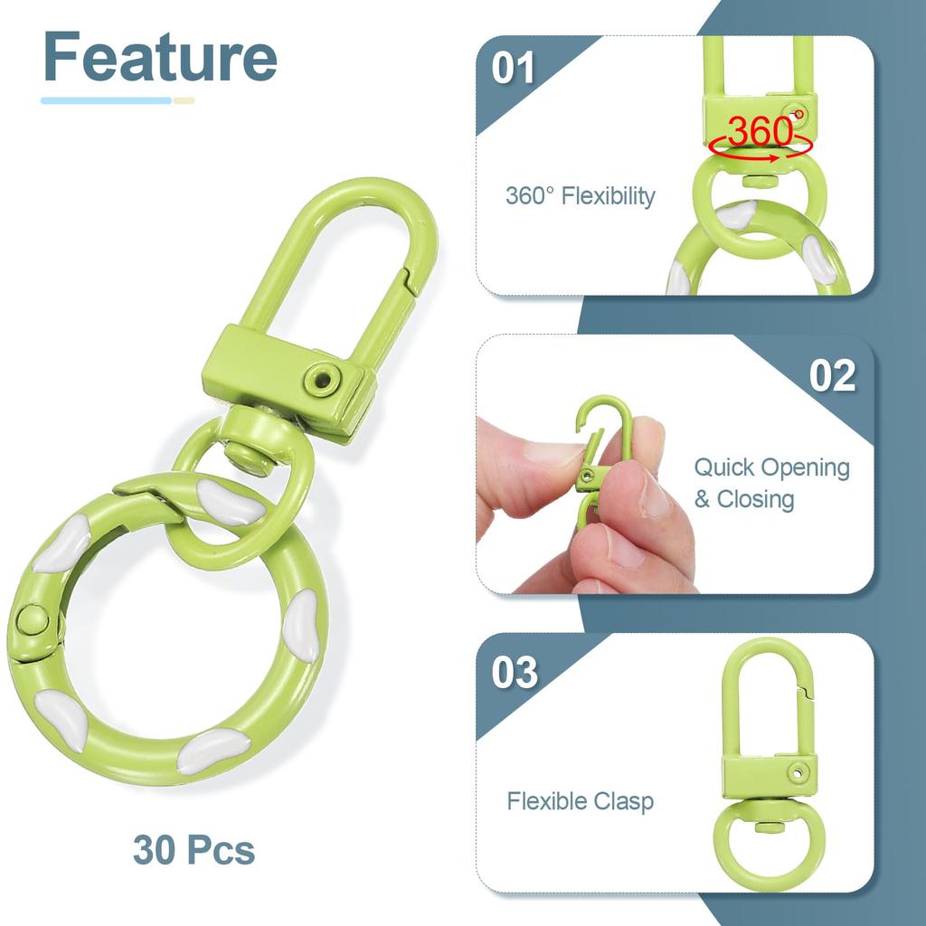 30pcs Lobster Claw Fastener Keychain Swivel Trigger Clips Zinc Alloy Colorful Key Chain Clips Snap Hook Jump Flat Split Ring DIY Craft Jewelry Making